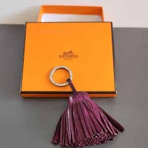 Hermès Carmen Purple Leather Tassel Key Ring Or Bag Charm